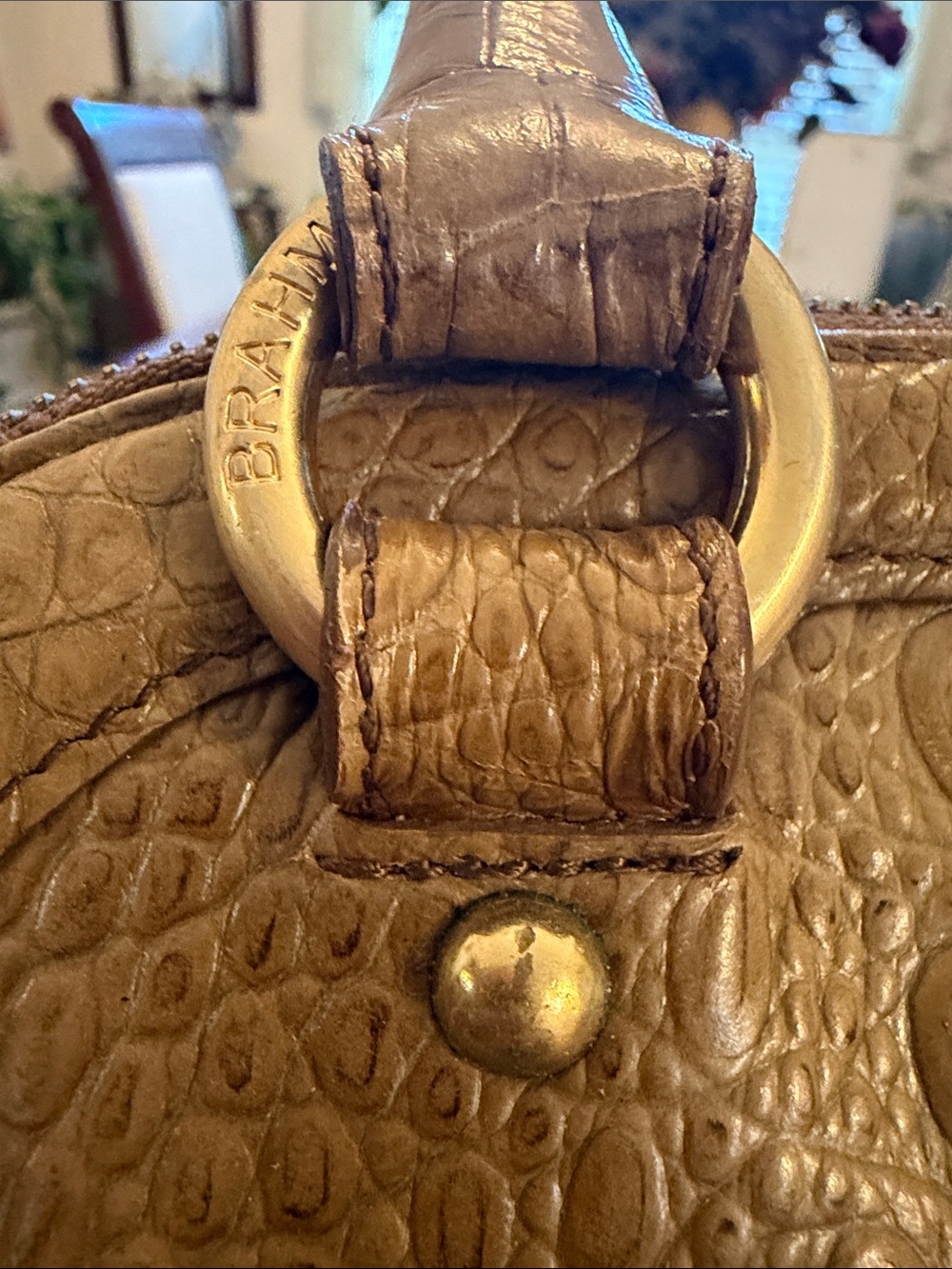 Brahmin Croc-Embossed Satchel in Taupe - Picture 4 of 10